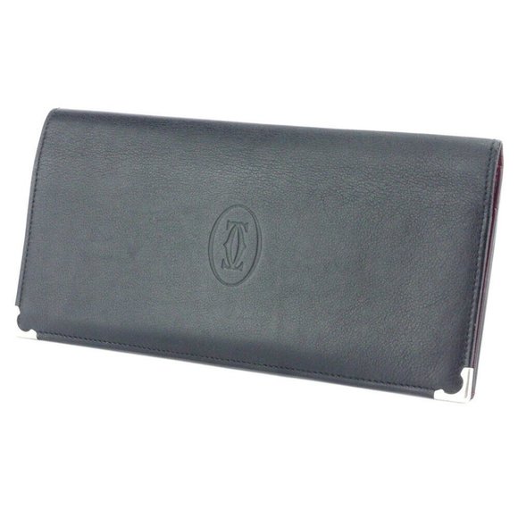 Cartier length wallet cabochon Bordeaux leather Auth used T18091